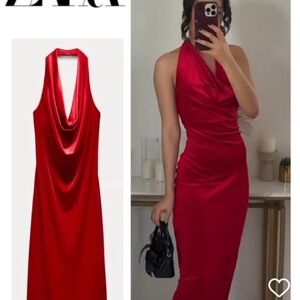 Zara - Red Velvet Halter Dress - XS